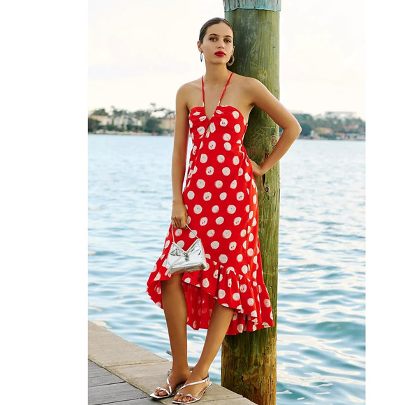 NWT Anthropologie Plenty by Tracy Reese Halter High-Low Ruffle Dress $248 XL Red - Picture 1 of 4